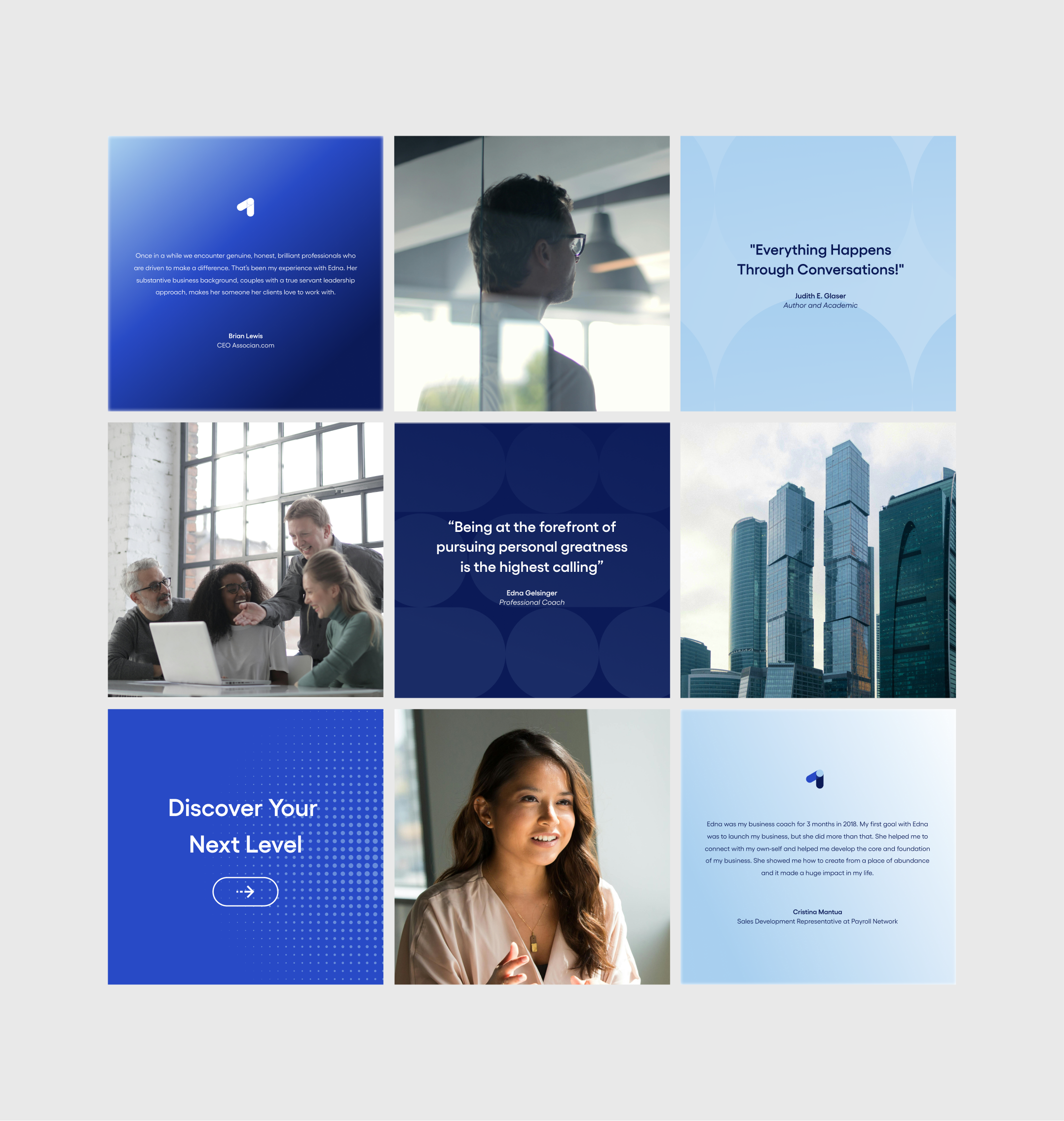 9 social media posts I designed for Elevate Leadership's Instagram