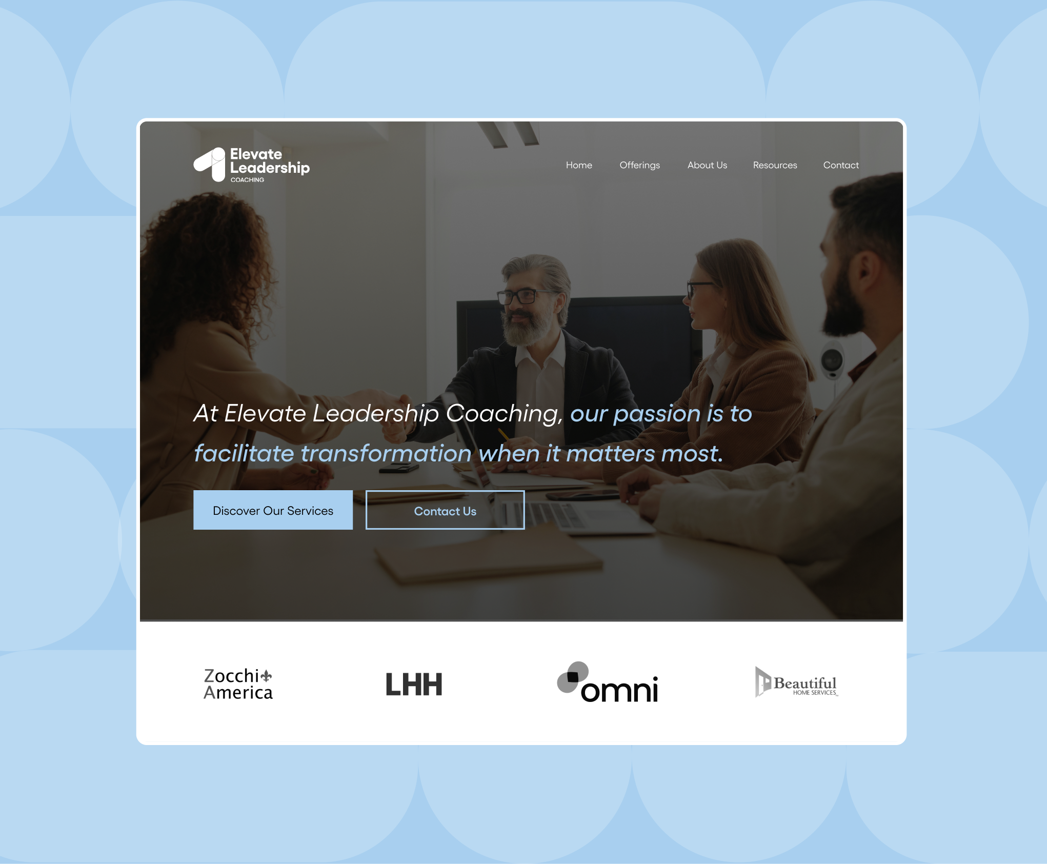 Website design for Elevate Leadership's home page