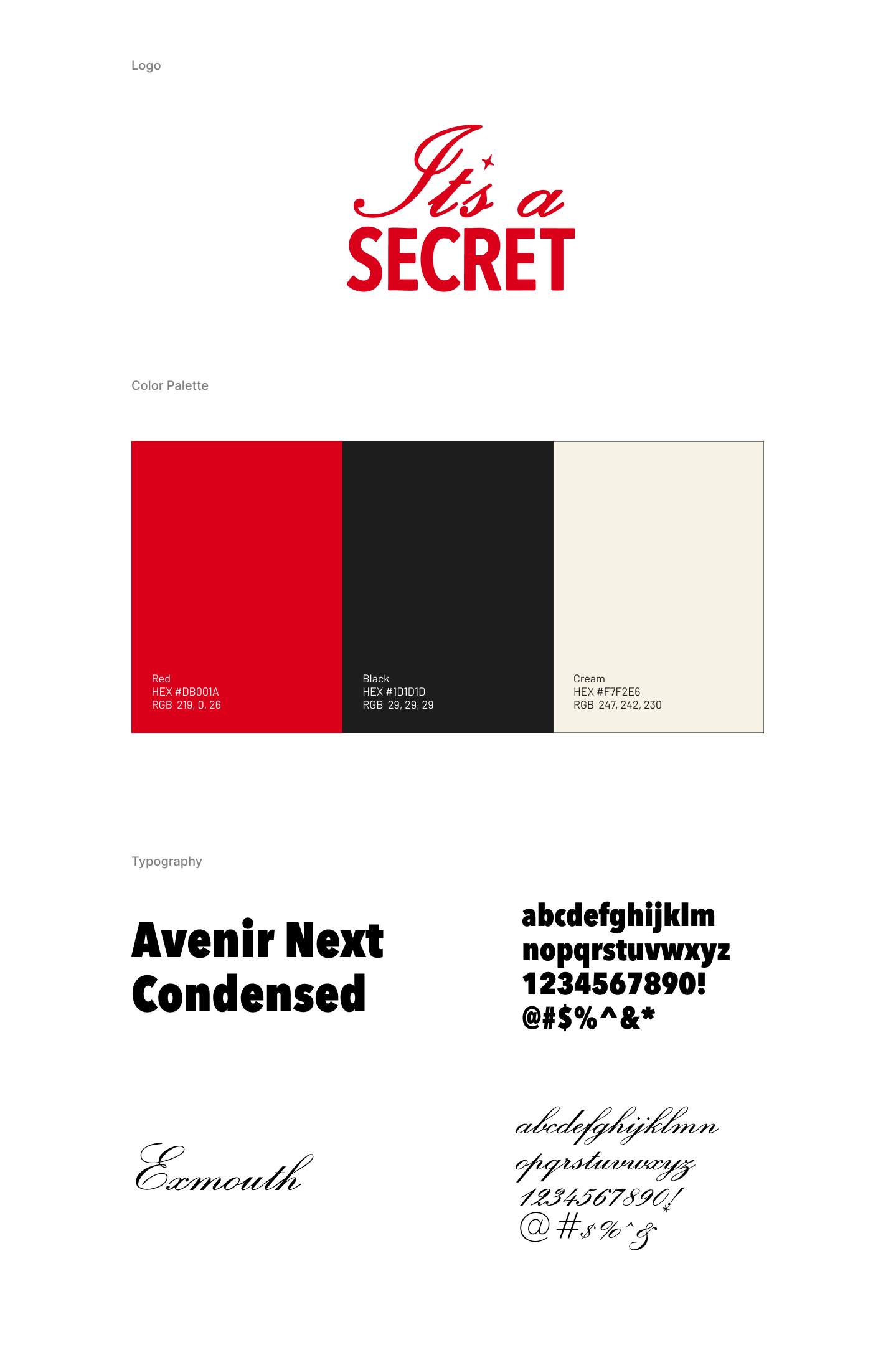 Brand guidelines for It's a Secret