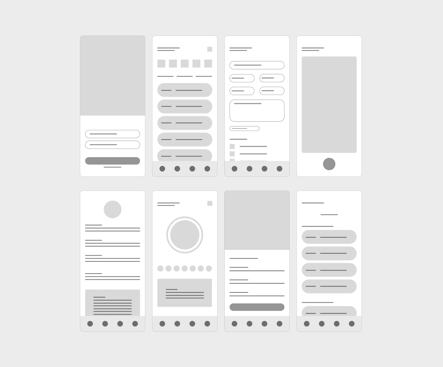 Low-fidelity wireframes for the Oliver app