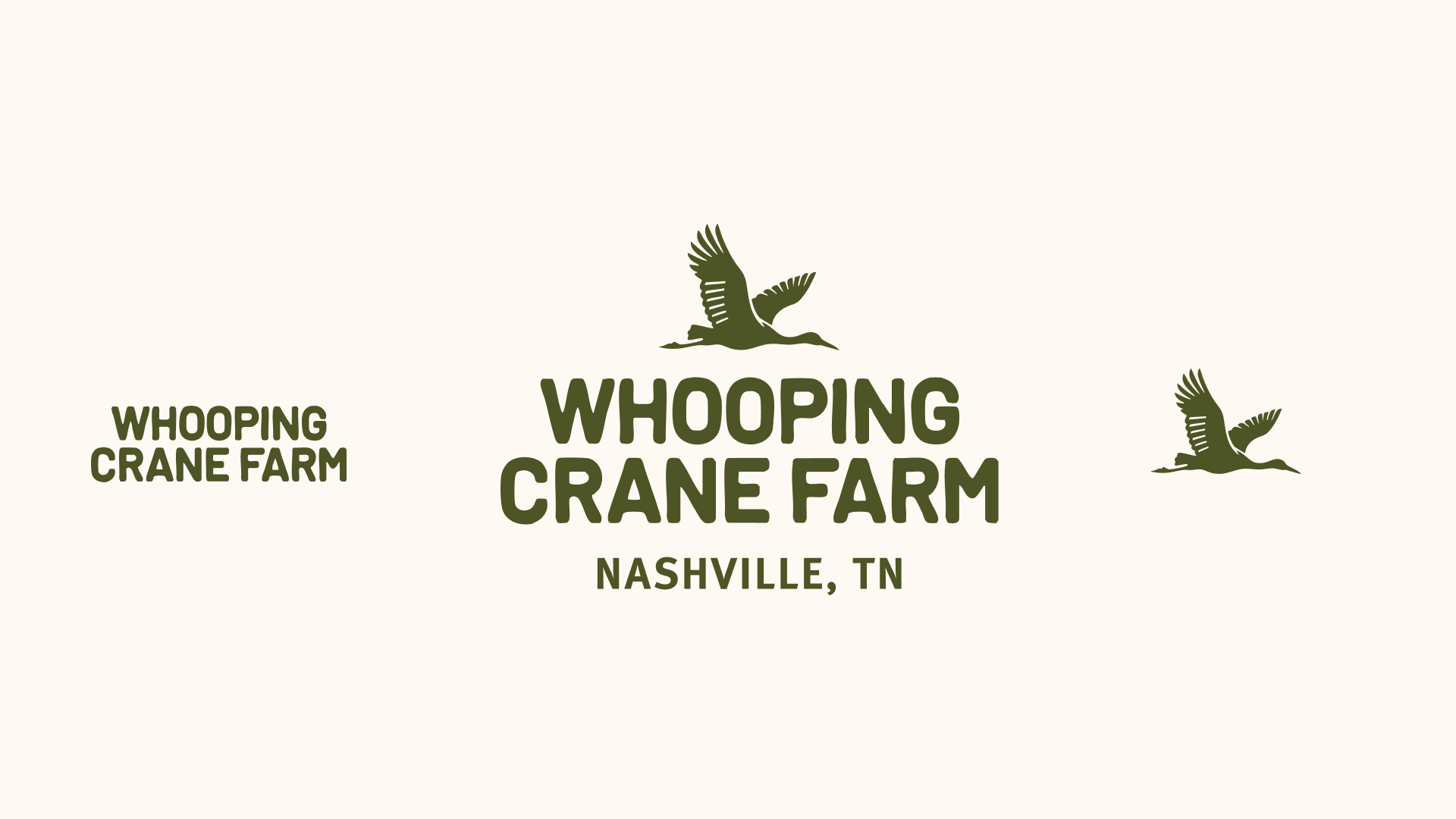 Primary, secondary, and icon logos for Whooping Crane Farm