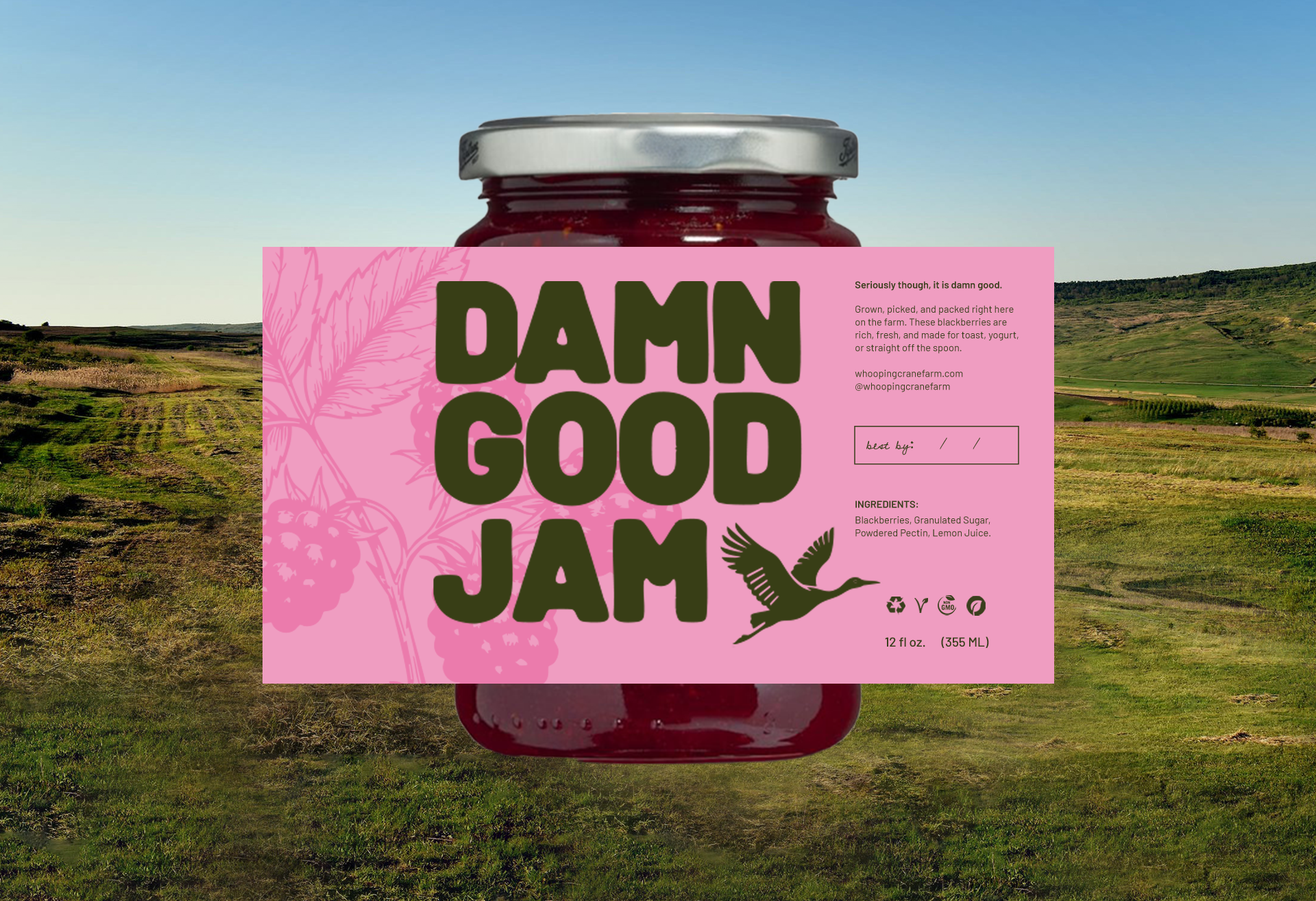 Primary, secondary, and icon logos for Whooping Crane Farm