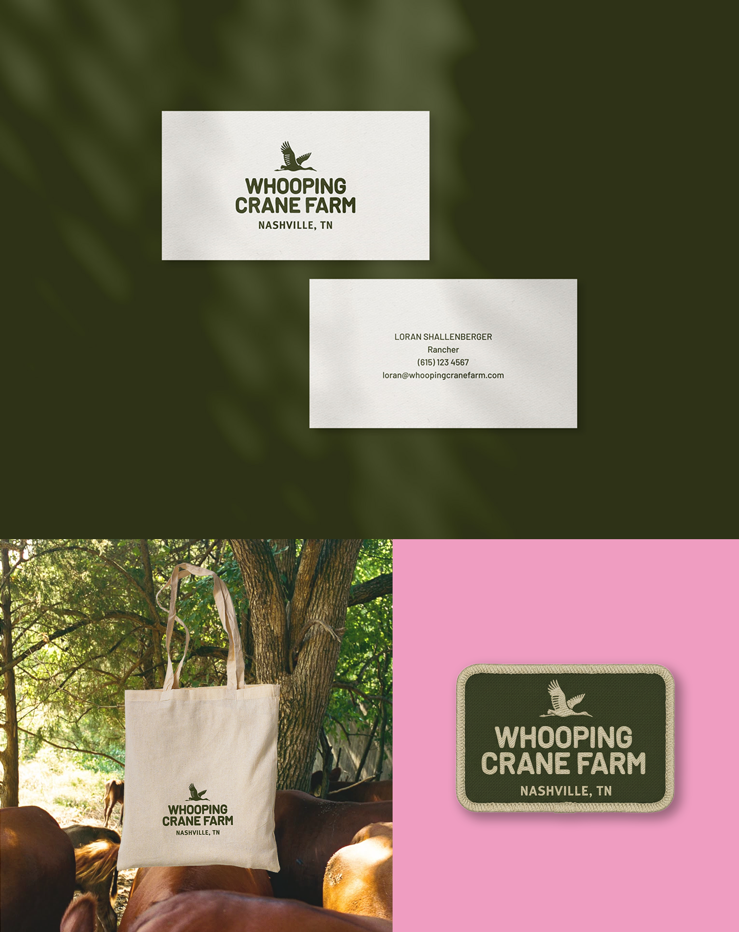Primary, secondary, and icon logos for Whooping Crane Farm